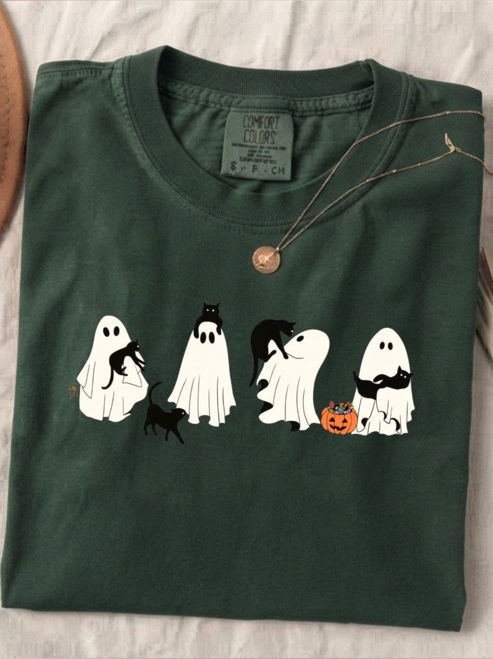 Cute Ghost Black Cat Halloween Pumpkin Comfort Color T-Shirt